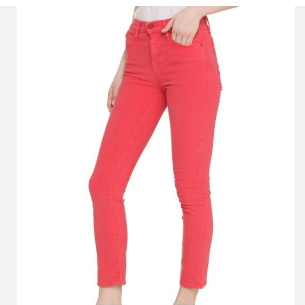 MOTHER The Rascal Ankle High Rise Bright Pink Cropped Jeans 27